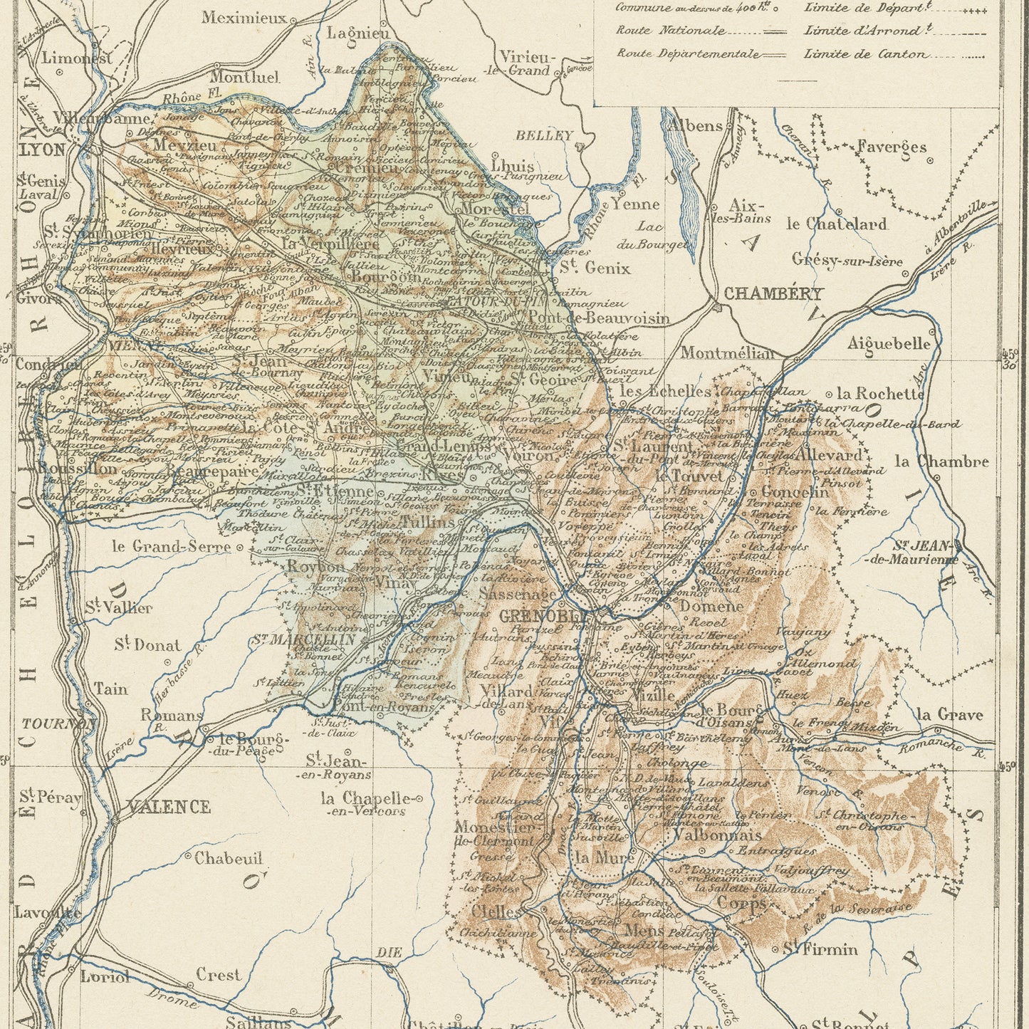 1892 Antique Isère Map - France
