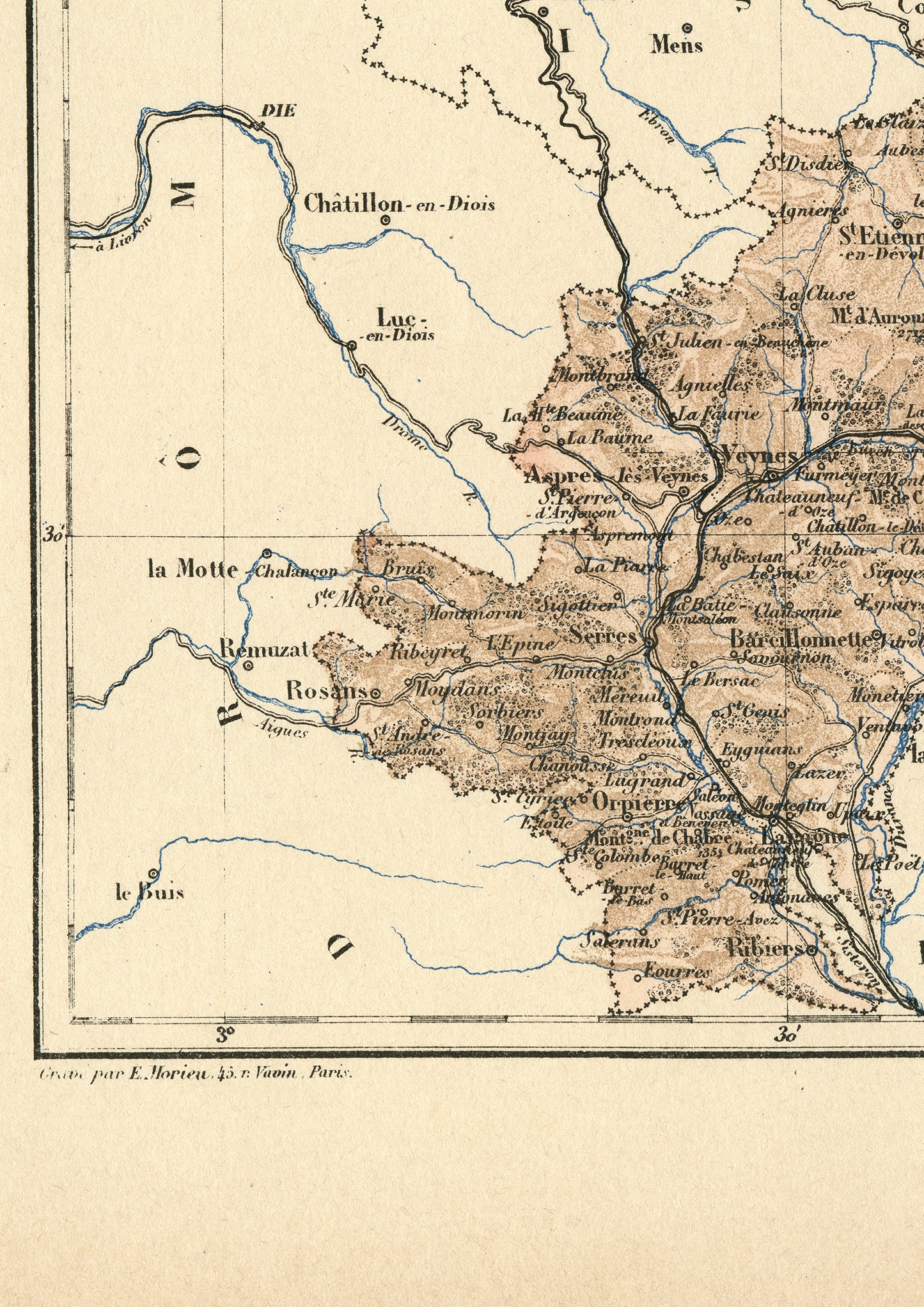 1892 Antique Hautes Alpes map