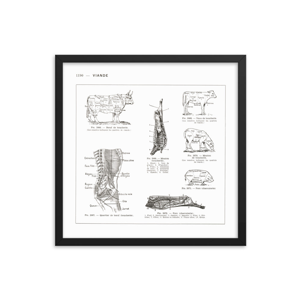 Affiche de boucherie carrée avec cadre en  bois