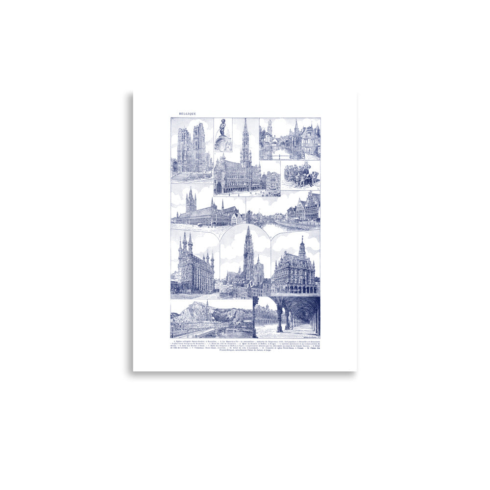 White & Slate Blue Belgium Architecture Poster