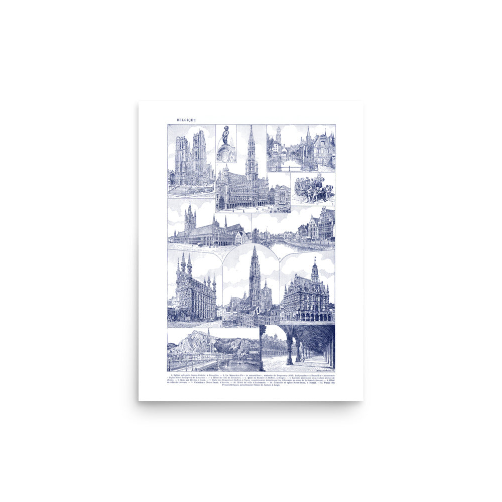 White & Slate Blue Belgium Architecture Poster