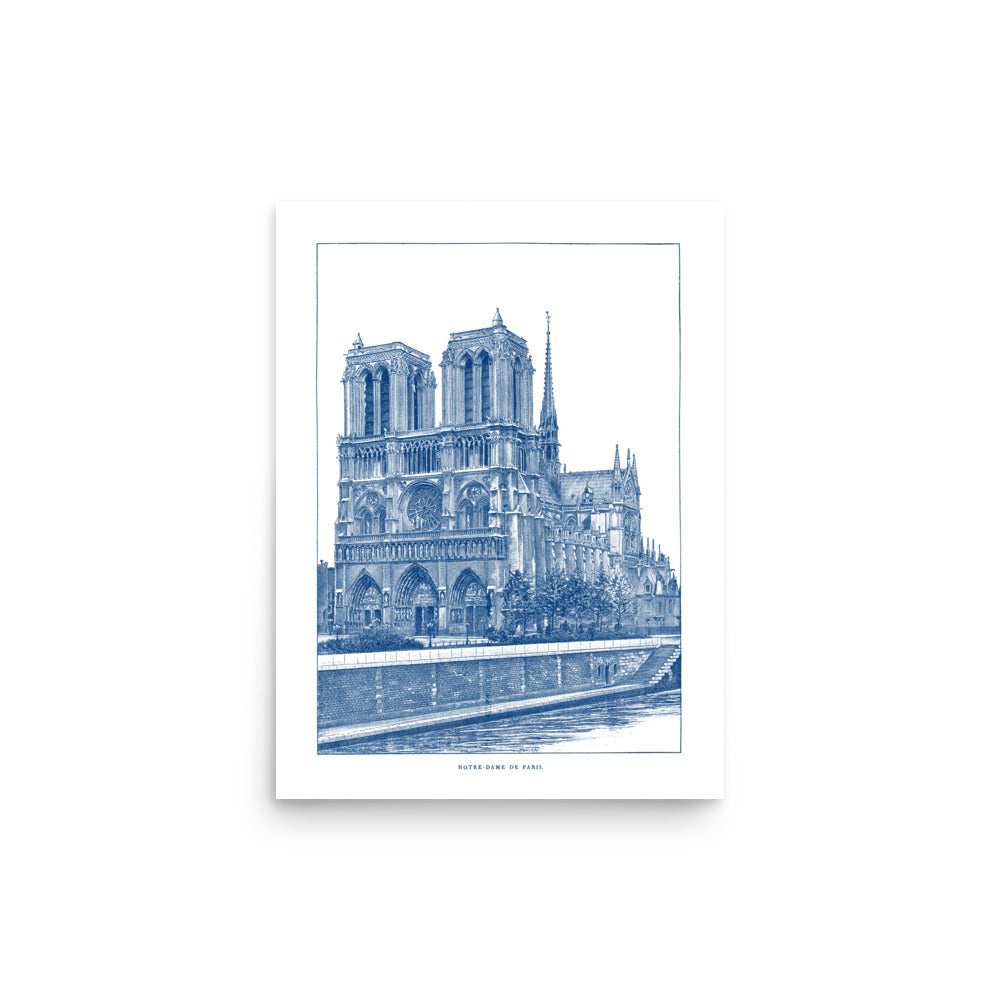 Indigo blue Notre Dame de Paris cathedral poster