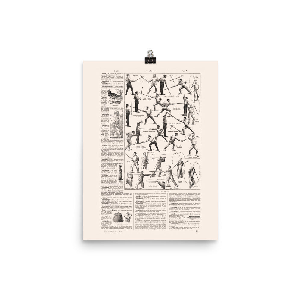 Large cane & stick fighting poster for Martial arts gift