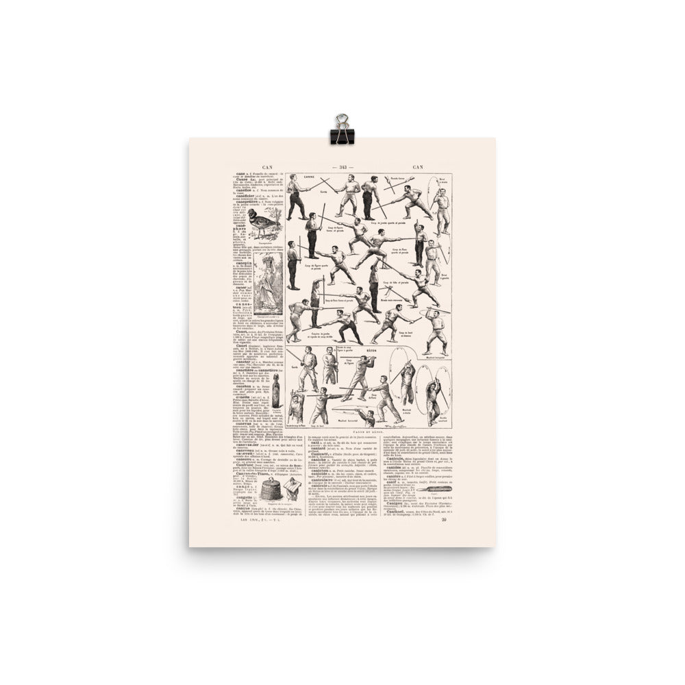 Large cane & stick fighting poster for Martial arts gift