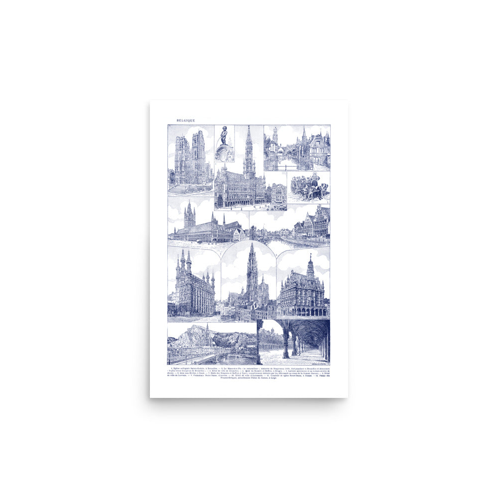 White & Slate Blue Belgium Architecture Poster