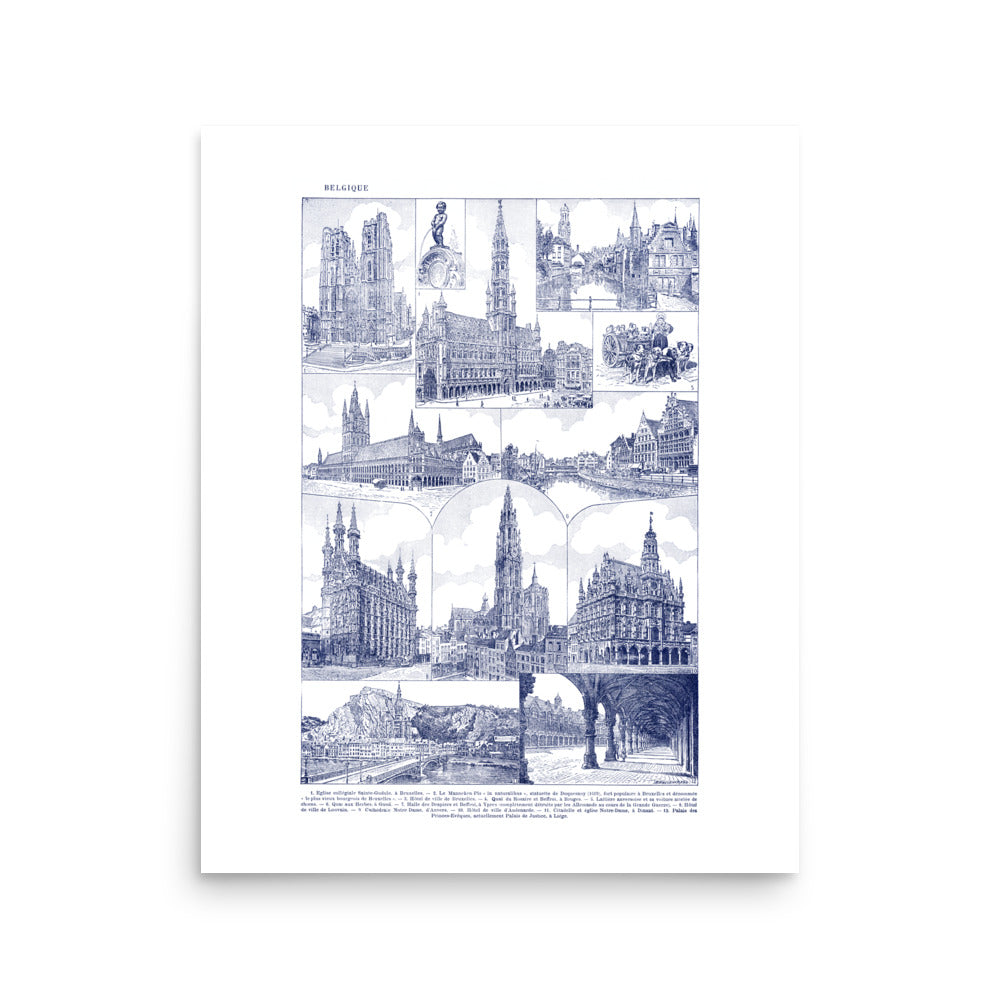 White & Slate Blue Belgium Architecture Poster