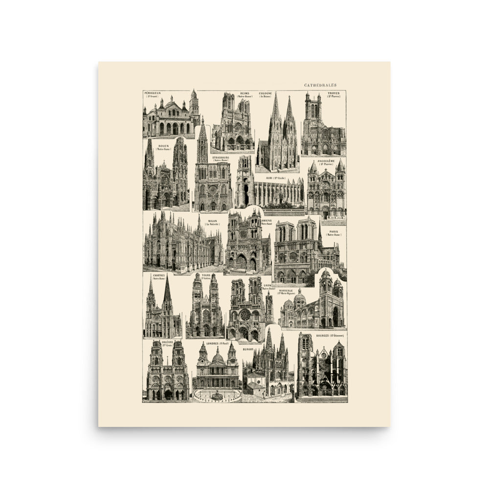 Affiche de Cathédrales Françaises et Européennes - Fond Ivoire