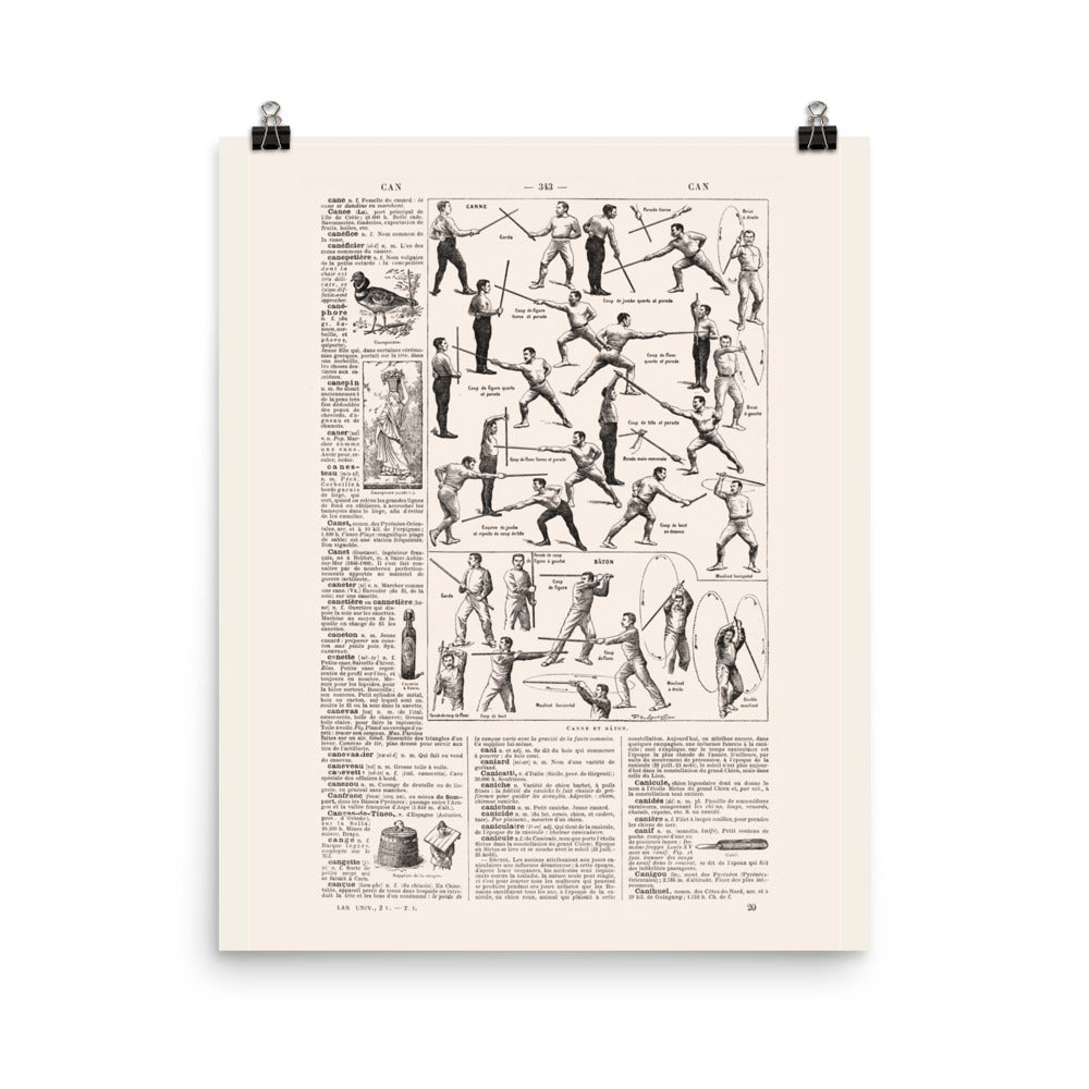 Large cane & stick fighting poster for Martial arts gift