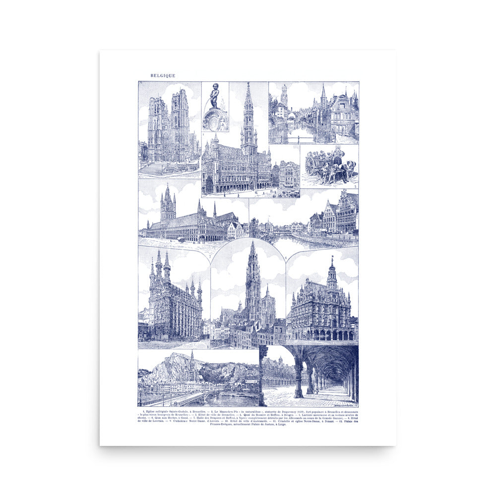 White & Slate Blue Belgium Architecture Poster