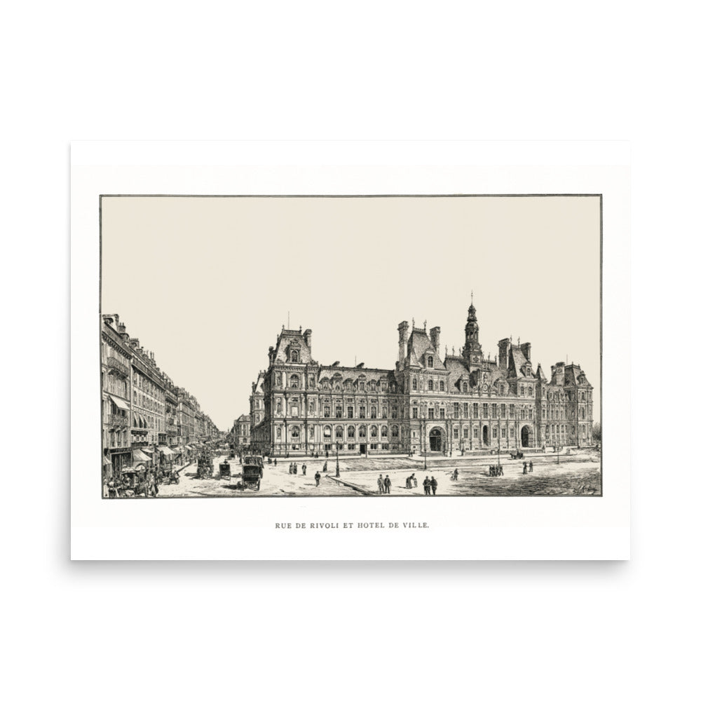 Paris City Hall poster reprint of a 1889 engraving by Auguste Vitu