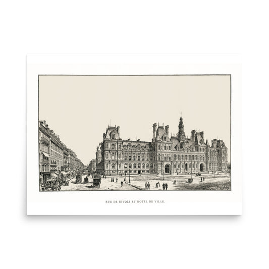 Paris City Hall poster reprint of a 1889 engraving by Auguste Vitu
