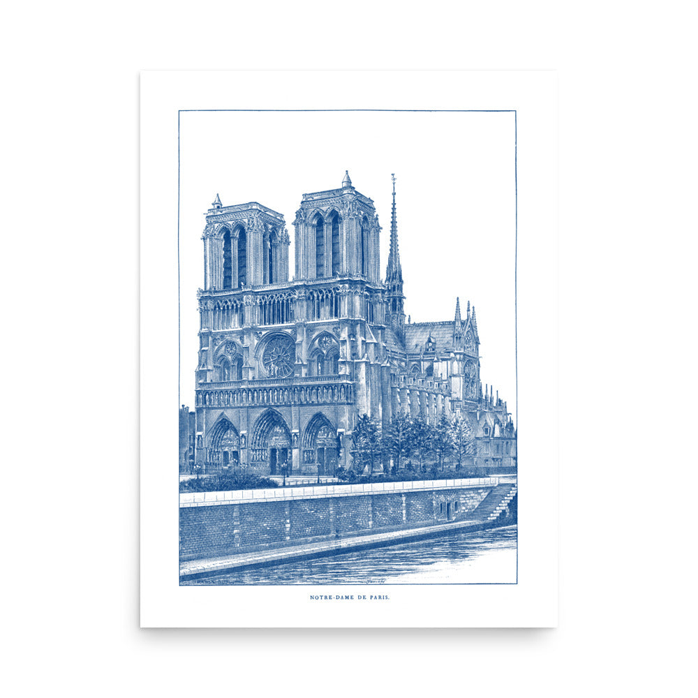 Indigo blue Notre Dame de Paris cathedral poster