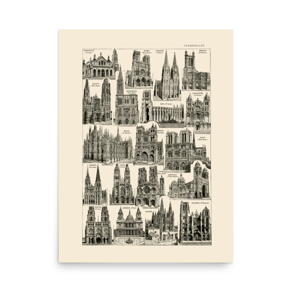 Affiche de Cathédrales Françaises et Européennes - Fond Ivoire