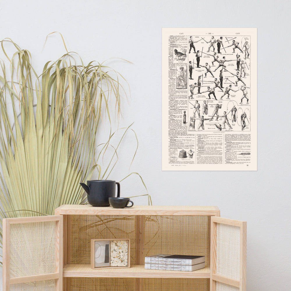 Large cane & stick fighting poster for Martial arts gift