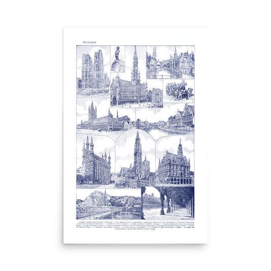 White & Slate Blue Belgium Architecture Poster