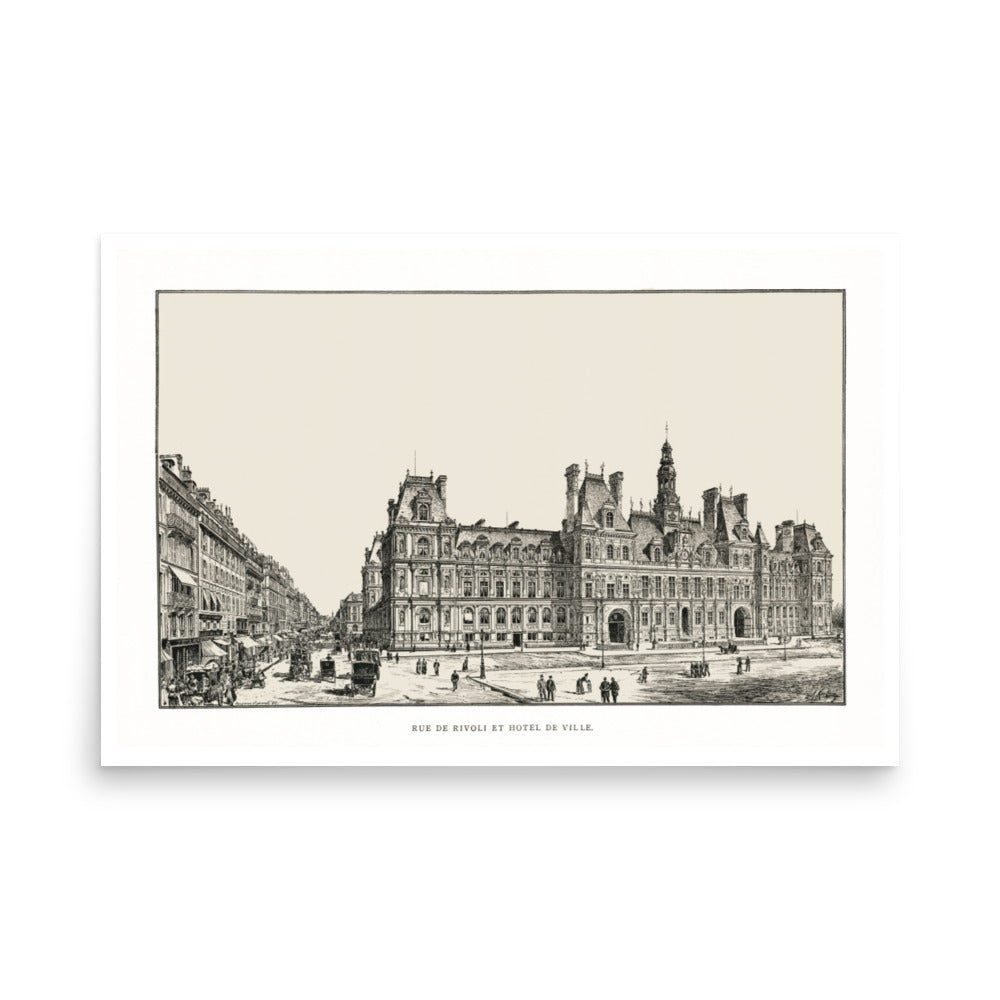 Paris City Hall poster reprint of a 1889 engraving by Auguste Vitu