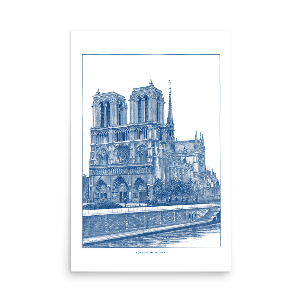 Indigo blue Notre Dame de Paris cathedral poster