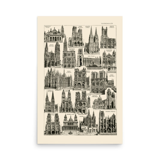 Large Cathedrals Poster - Antique Linen background