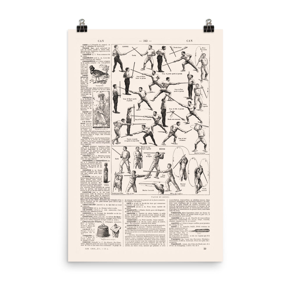 Large cane & stick fighting poster for Martial arts gift