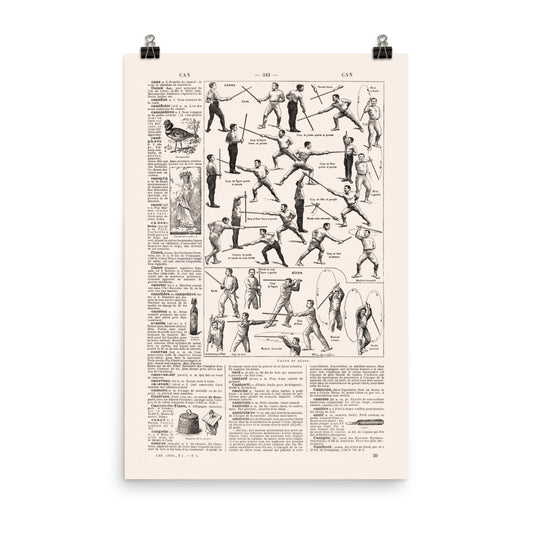 Large cane & stick fighting poster for Martial arts gift