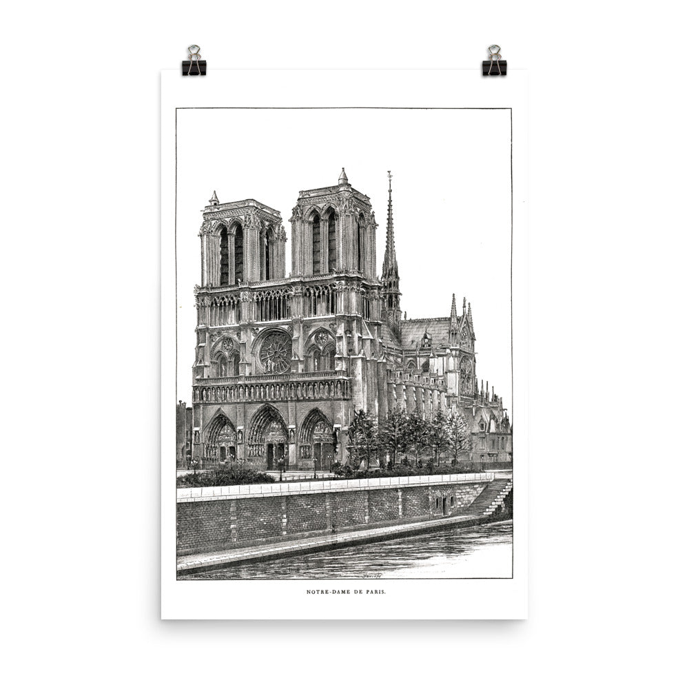 large 24x36 inches poster of notre dame de paris. retro drawind