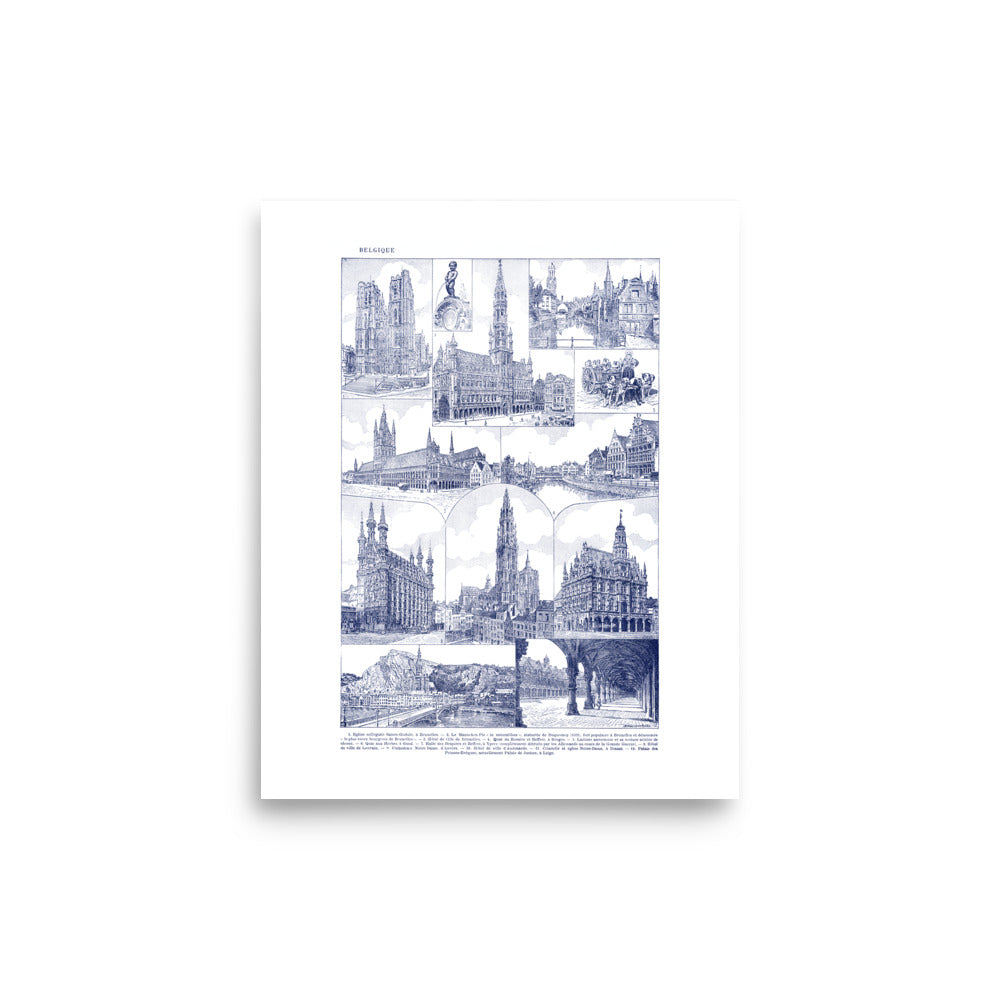 White & Slate Blue Belgium Architecture Poster