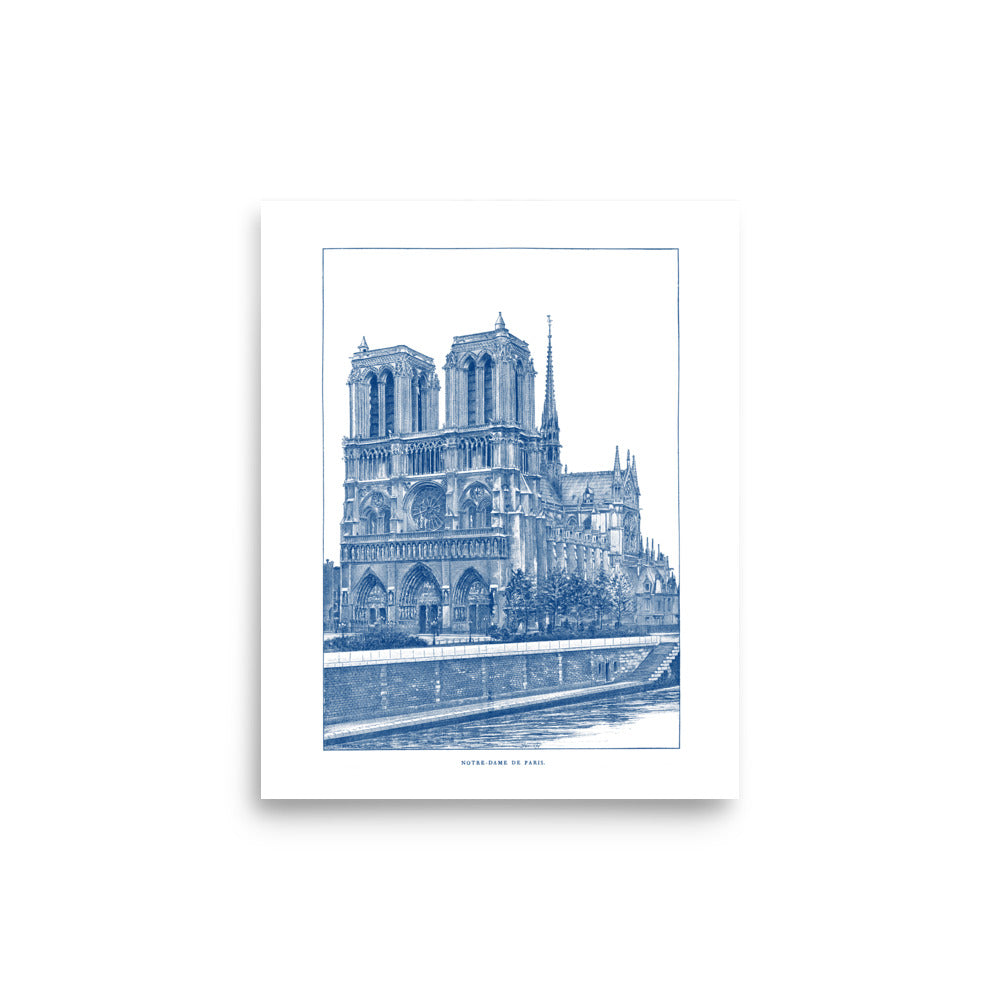 Indigo blue Notre Dame de Paris cathedral poster