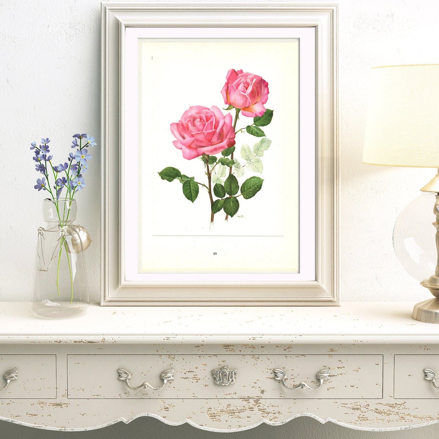 1962 Grace de Monaco Pink Roses art. Vintage Botanical art. Floral print. French country decor Roses decor Botanical poster Roses poster