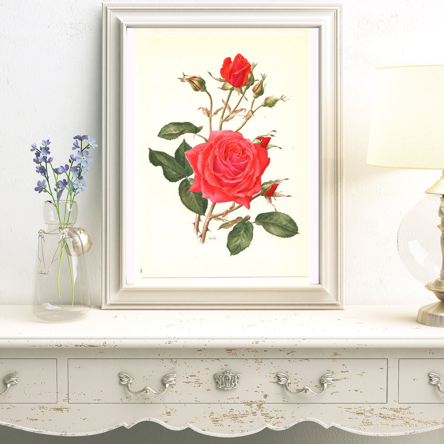 1962 Red Roses art. Vintage Botanical art Nuage Parfume Vintage floral print French country decor Roses decor Botanical poster Roses poster