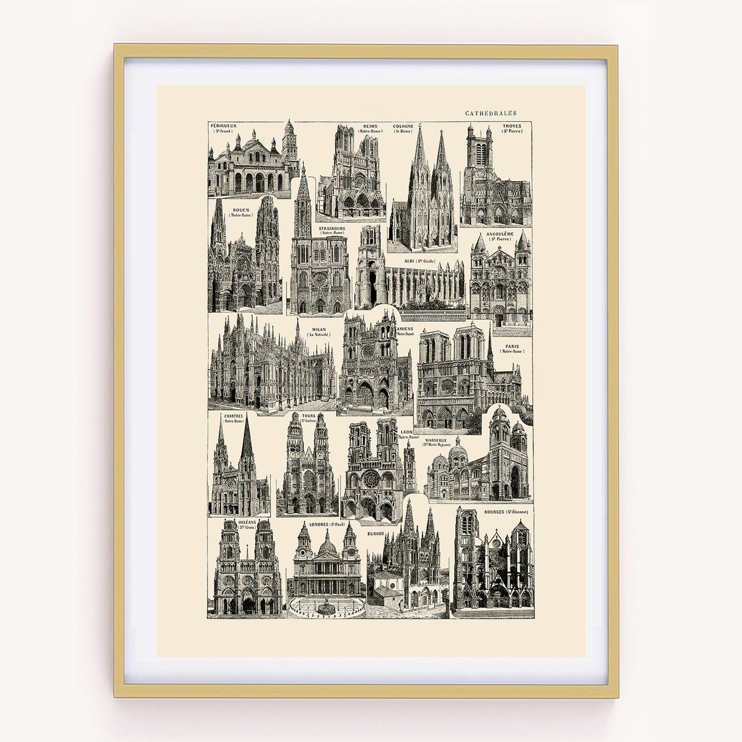 Affiche de Cathédrales Françaises et Européennes - Fond Ivoire