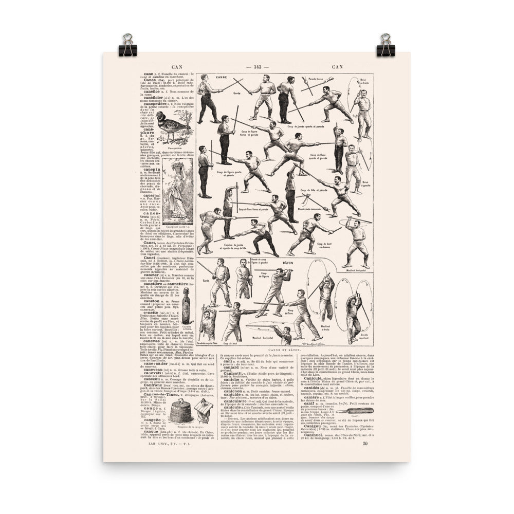 Large cane & stick fighting poster for Martial arts gift