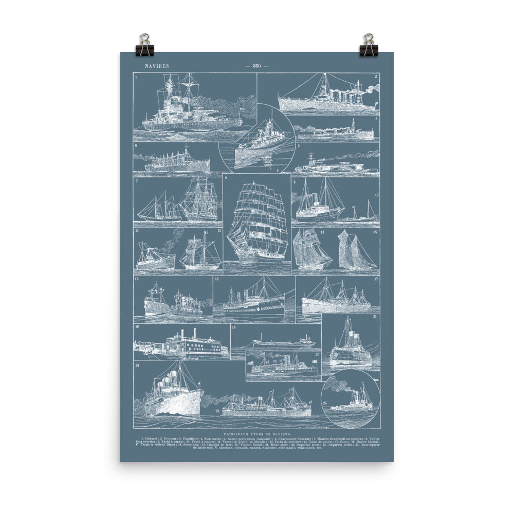 Grande affiche de voiliers et bateaux en noir et blanc