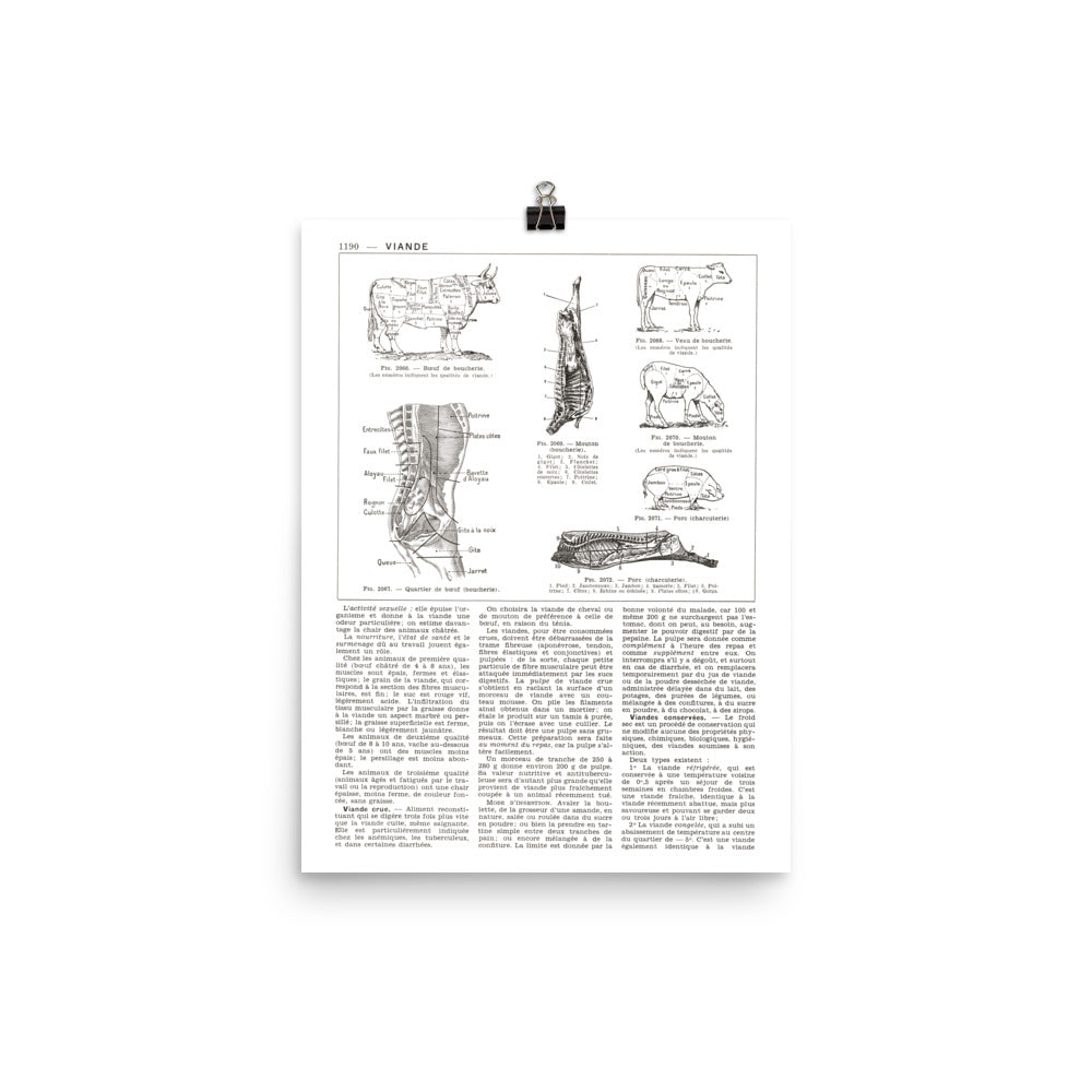 Large French Butcher's Cuts Poster