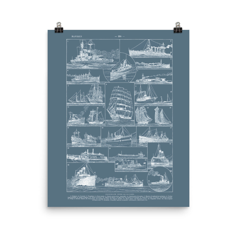 Grande affiche de voiliers et bateaux en noir et blanc