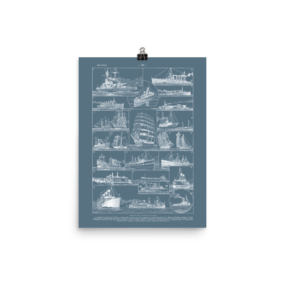 Grande affiche de voiliers et bateaux en noir et blanc