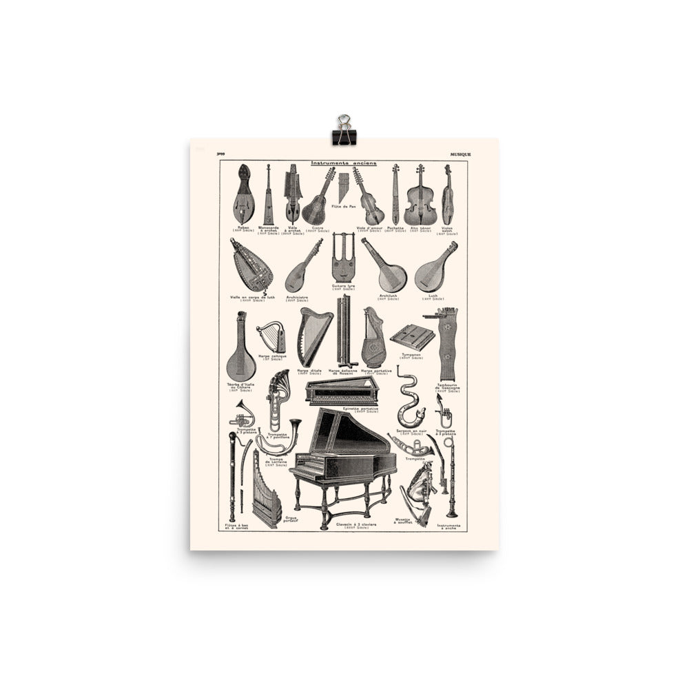Large antique ancient musical instruments poster