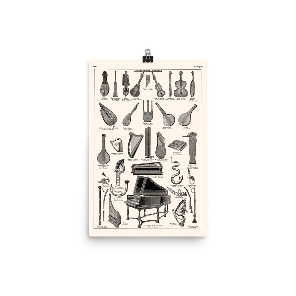 Large antique ancient musical instruments poster