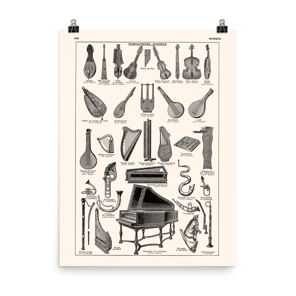 Large antique ancient musical instruments poster