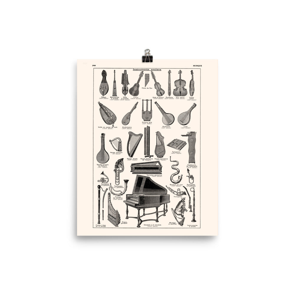 Large antique ancient musical instruments poster
