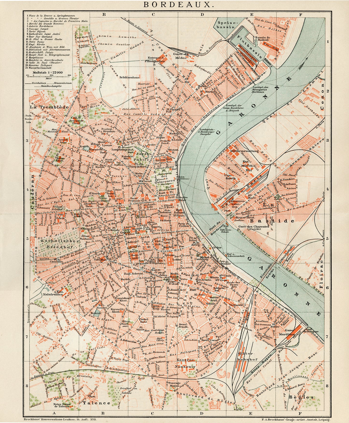 1894 Antique Bordeaux City map
