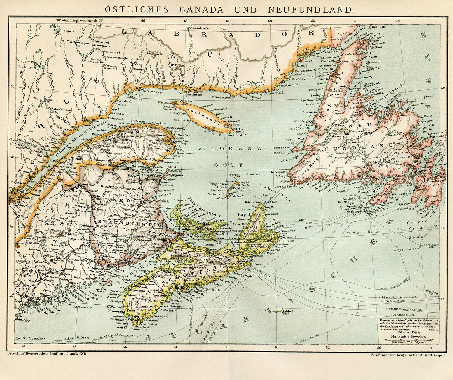 1894 Antique Eastern Canada map