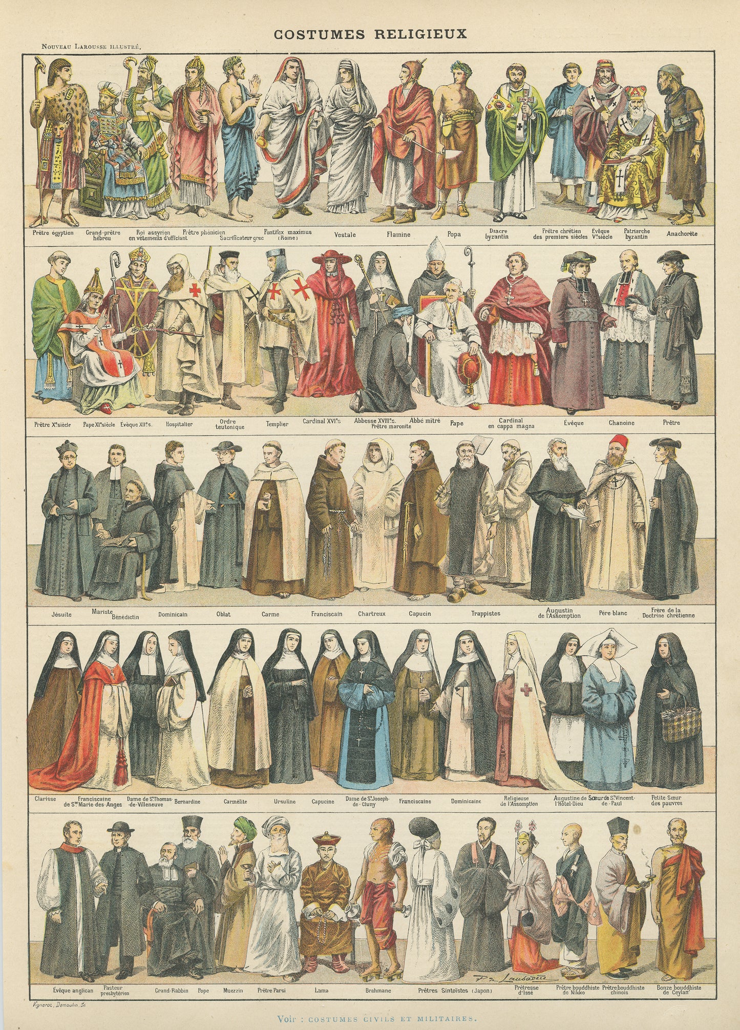 1897 Gravure ancienne costumes religieux