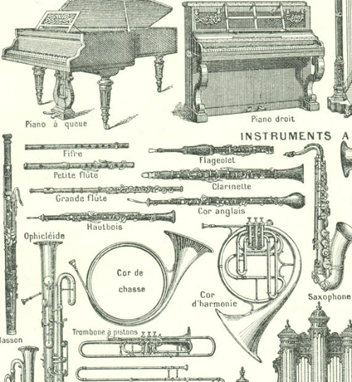 1908 Affiche d'instruments de musique