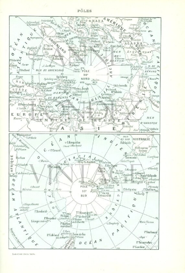 1908 North & South Poles Map