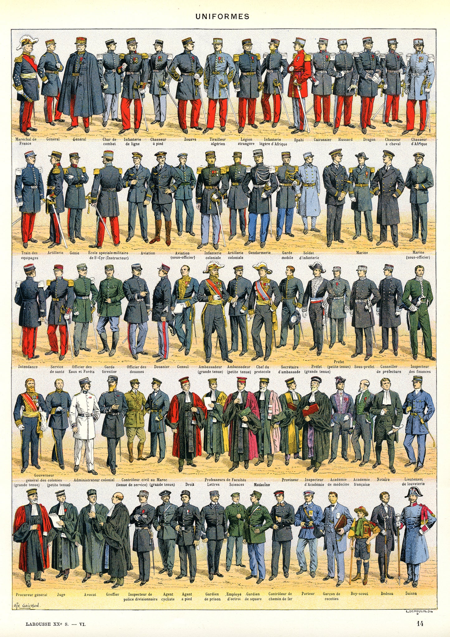 1936 Uniformes Civils & Militaires - Illustration Ancienne