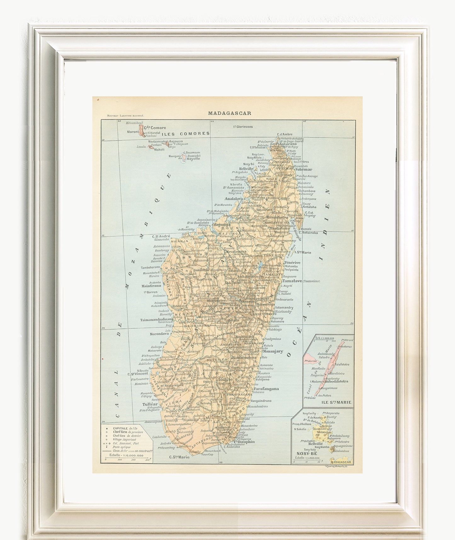 1897 Carte ancienne de Madagascar.
