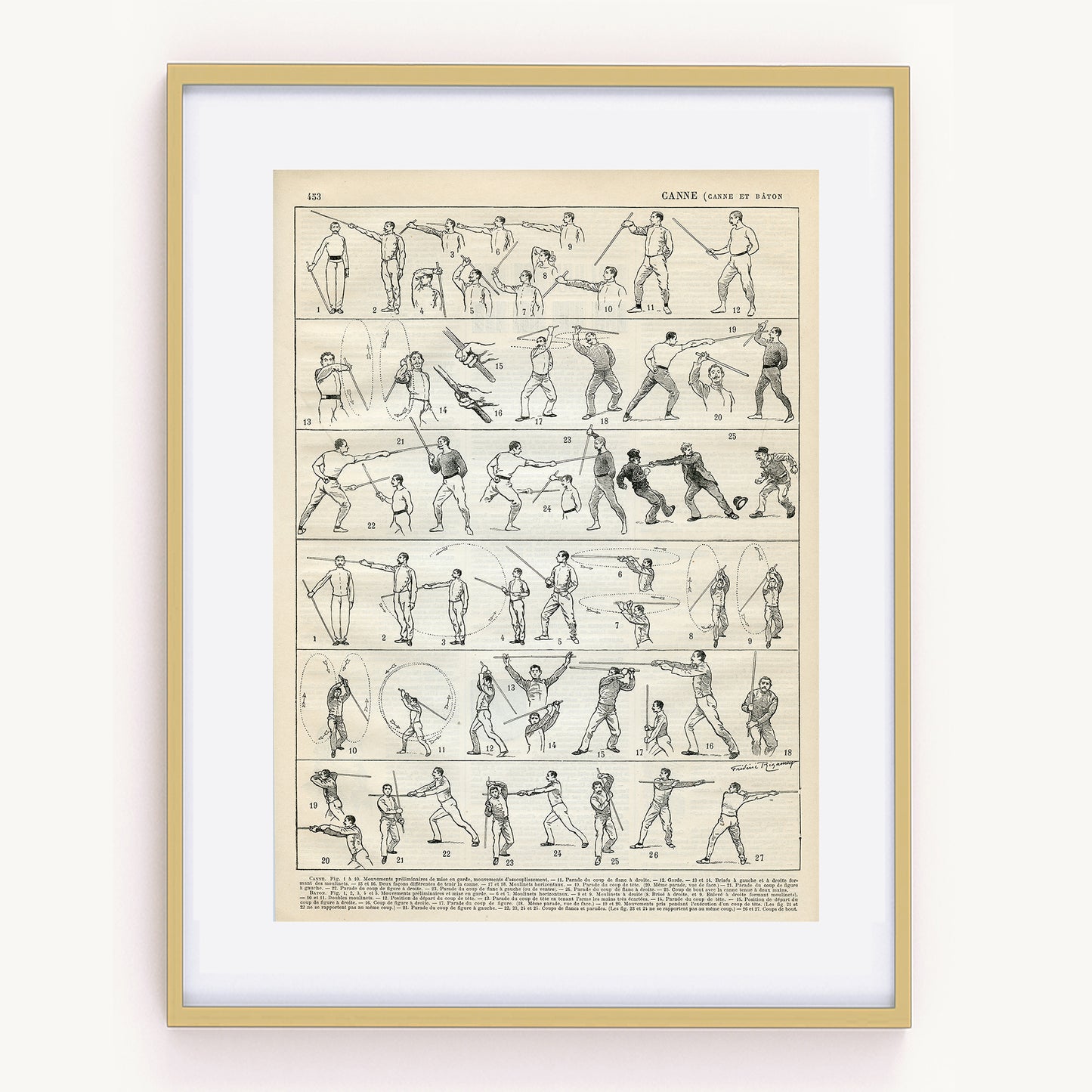 1897 Antique cane & stick fighting print