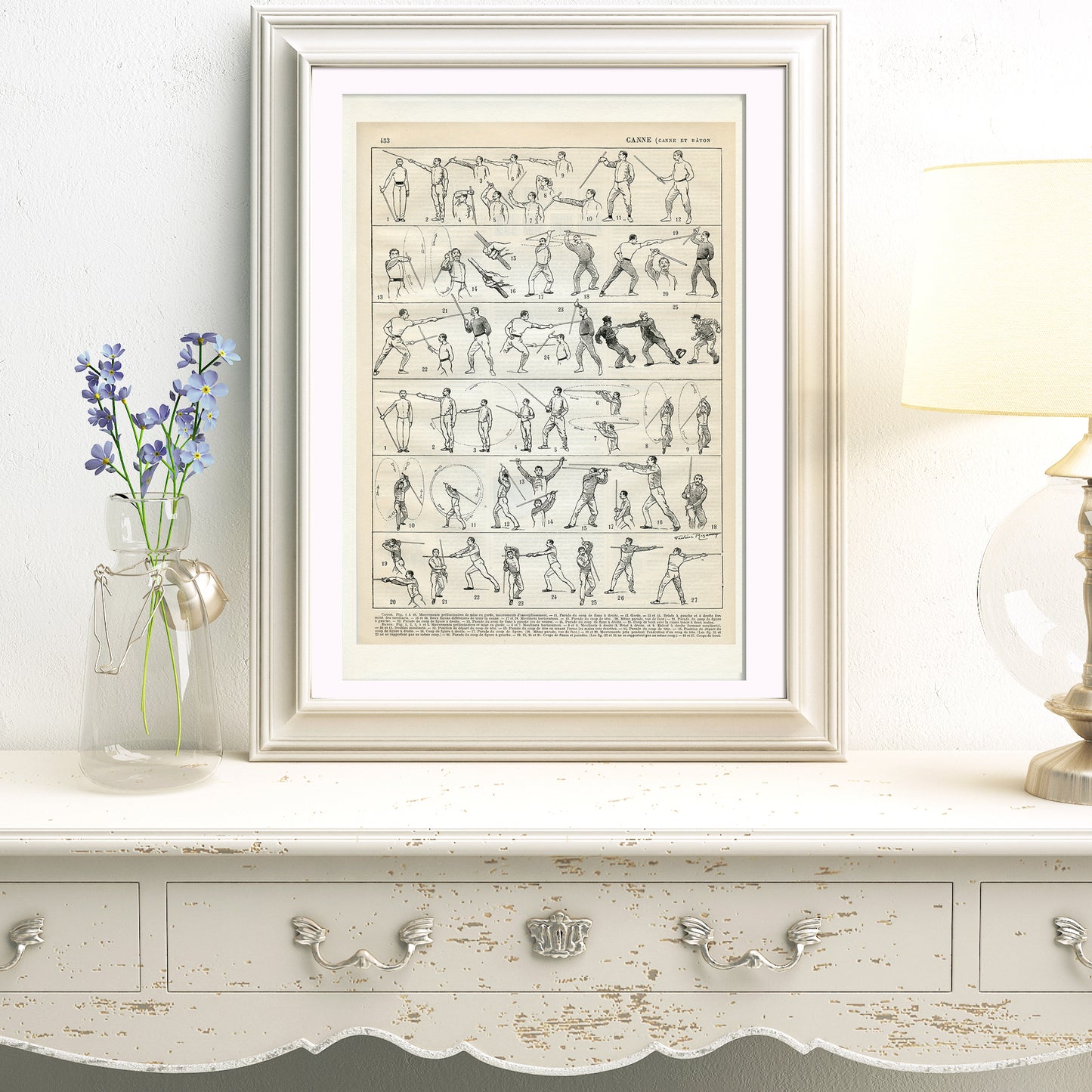 1897 Antique cane & stick fighting print