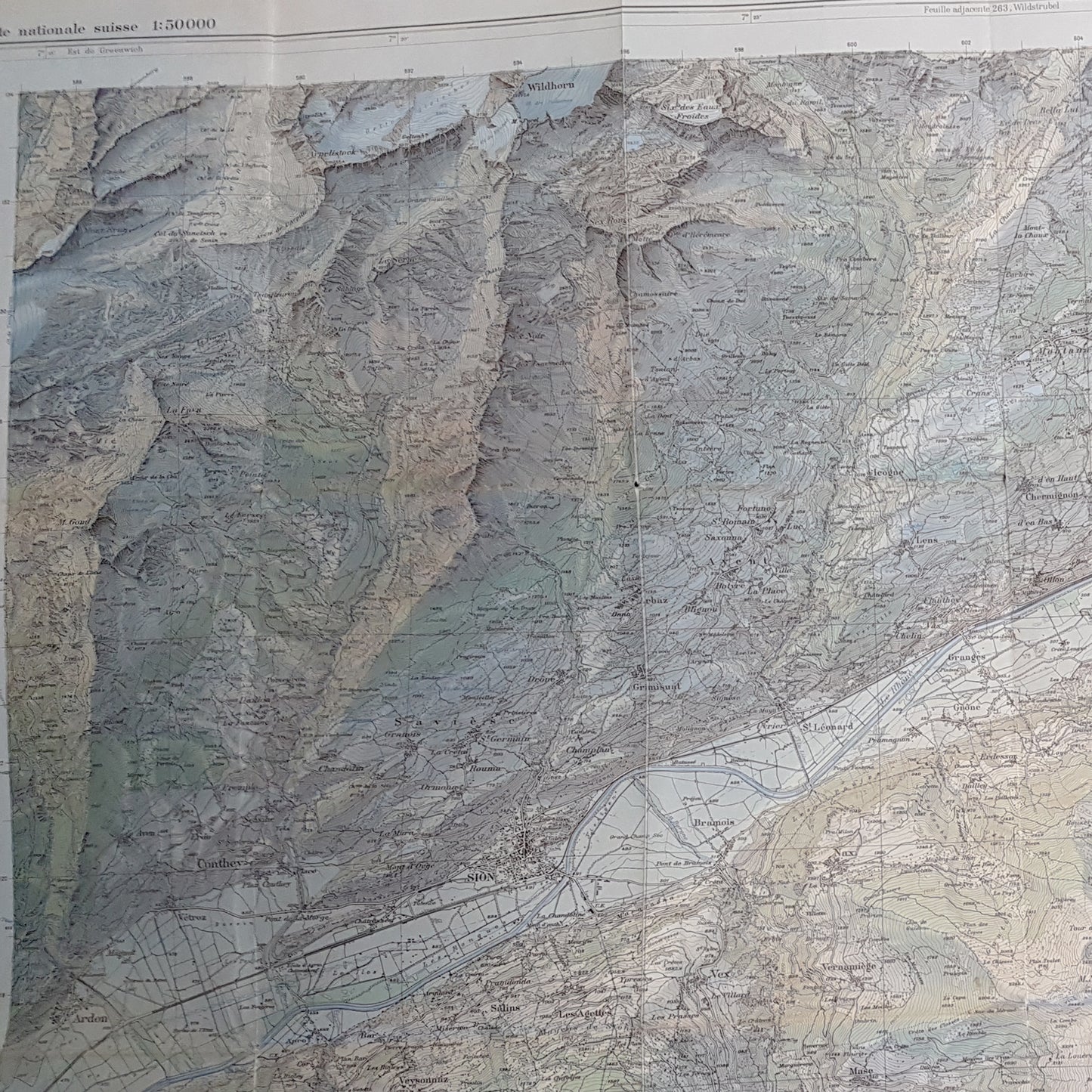 1946 Topographic map of the Swiss Alps Montana Wildhorn Sierre Cihipis Val d'Anniviers