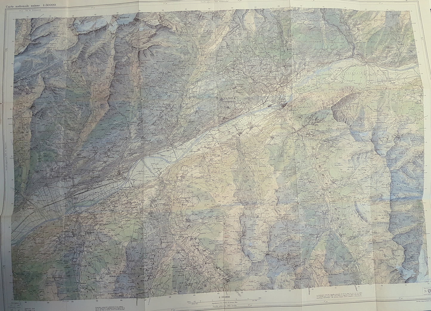 1946 Topographic map of the Swiss Alps Montana Wildhorn Sierre Cihipis Val d'Anniviers